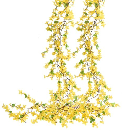 HO2NLE 4pcs 23.6ft Forsythia Garland Artificial Flower Garlands Spring Garland for Mantle Fake Hanging Flower Vines Home Wall Home Party Wedding Indoor Outdoor Bedroom Wedding Decoration