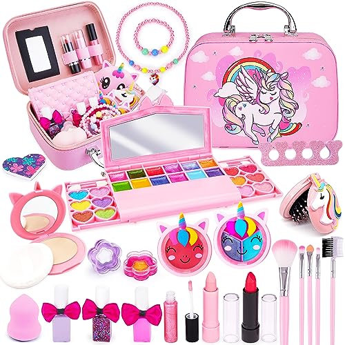 Chennyfun 23 Piezas Kit de Maquillaje, Cosméticos Lavable, Seguro y No Tóxico, Regalo de cumpleaños y Navidad para niñas de 3+, Brillante