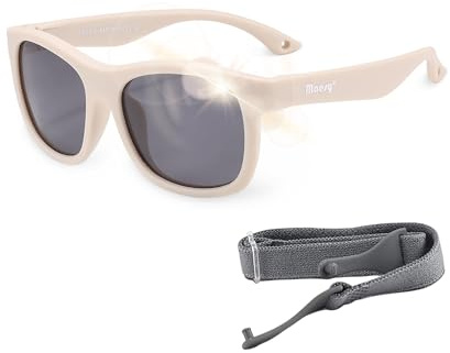 Maesy – baby solglasögon Luca - 1-3 år - flexibla - justerbart elastiskt band - UV400 polariserat skydd - pojkar och flickor - fyrkant (Beige ekru)