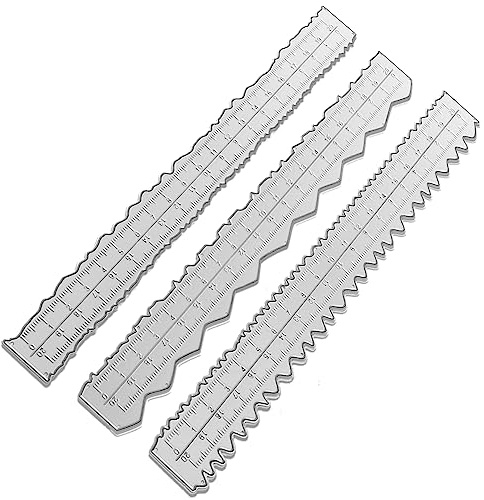 3 Pcs Irregular Edge Ruler with Jagged, Deckle Edges - Measuring Rulers for Metal Craft, Paper Tearing, Embossing, Scrapbooking Card Making, Cutting Dies