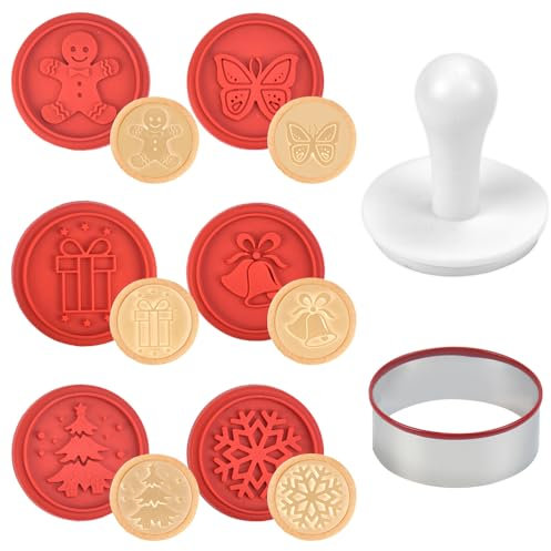 SCHYIDA 6 Timbri per Biscotti Natalizi Timbri Biscotti Natale Stampo Silicone per Biscotti Formine Biscotti Stampi con Maniglia, Anello di Biscotto Timbri Silicone Natale per DIY Biscotti, Caramelle