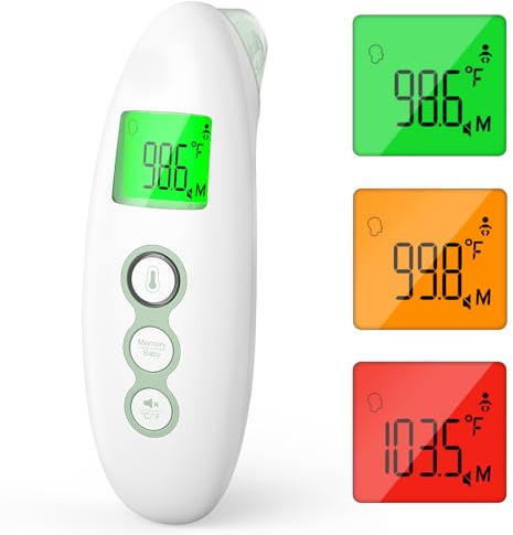 Momcozy Non-Contact Forehead and Ear Thermometer, Digital Infrared Thermometer for Adults and Children, with Child Mode, Fever Alarm Function, Mute and Memory Functions, Fast and Accurate Measurement