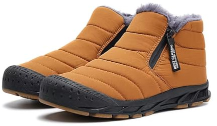 Jakcuz Men’s Winter Ankle Snow Boots, Brown, Size 8