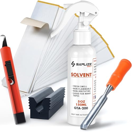 SAPLIZE Kit completo de agarre de golf, disolvente de 5 onzas, 15 cintas de agarre, herramienta de extracción de cinta, hoja de gancho y abrazadera de tornillo de goma para palos de regripping