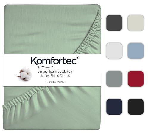 Komfortec Spannbettlaken Jersey 100% Baumwolle – 90x200 cm – 135g/m² – Weich, Atmungsaktiv & Hautfreundlich – Mit Rundumgummi – Oeko-Tex Zertifiziert – Für Boxspring, Topper & Matratzen – Grün