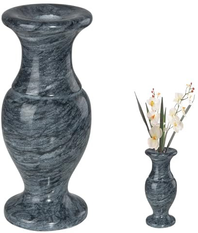 Jarrón de mármol Natural para Cementerio, jarrones de mármol con Agujeros de Drenaje para la Mesa del hogar, Flores de Cementerio, decoración Conmemorativa (Negro-1 Pieza)