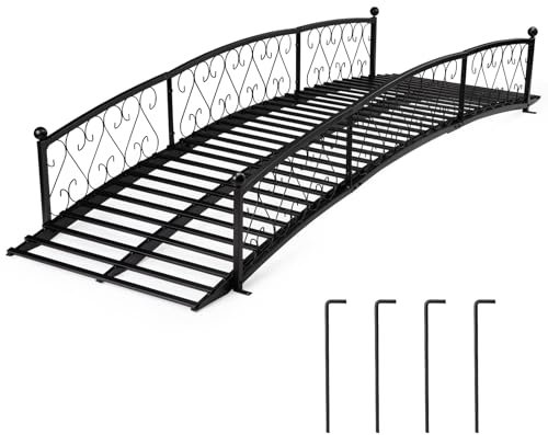 OLBRUS 2,4 m Gartenbrücke, Metallbogen-Fußbrücke mit Sicherheits-Seitensegeln, dekorative Schwarze Eisenteichbrücke für den Außenbereich, Terrasse, Hof, Hinterhof, Bachfarm