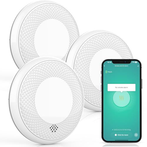 RUNIDUR Détecteur de Fumée et de CO Combiné WLAN,Wi-FI Détecteur de Fumée Combiné Intelligent et Détecteur de Monoxyde de Carbone, Capteur Précis avec Batterie de 10 Ans, 3 Pièce