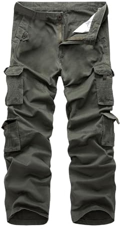 LY4U Pantaloni Cargo da Uomo, Pantaloni da Lavoro da Combattimento a 10 Tasche da Uomo, Pantaloni da Trekking All'aperto Casual in Cotone, Verde XS