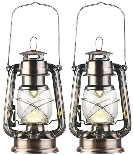 Lunartec Petroleum Sturmlaterne: 2er-Set helle LED-Sturmlampen, Batterie, 200lm, 3W, warmweiß, Bronze (Sturmlampe batteriebetrieben, Zeltlampen LED, Zauber)