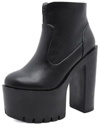 FQMAYPO Stivali con Plateau da Donna Anfibi Stivaletto da Donna Tacco Largo Stivaletto Punta Tonda Tacco Alto Zip Biker Punk Moda Stivali Gotici,Nero,41 EU