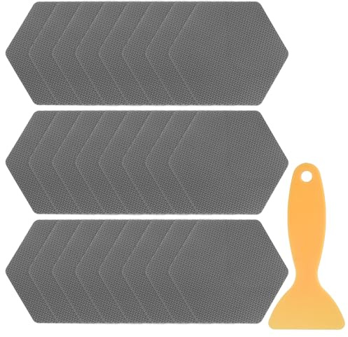 sourcing map 24pcs Non-Slip Bathtub Stickers Set 3.15 Hexagon Shower Floor Sticker PEVA Anti-Slip Adhesive Appliques with Scraper for Bathroom Kitchen Treads Stairs Swimming Pool, Gray