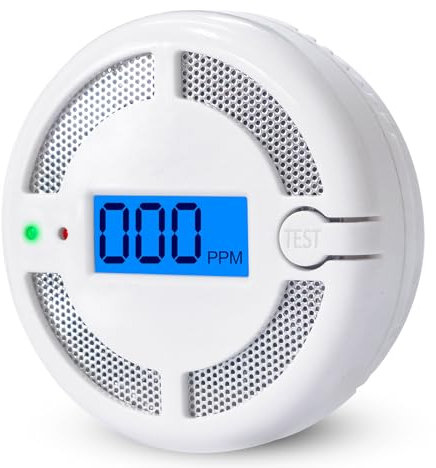 Carbon Monoxide Detector, Battery Powered Carbon Monoxide Alarm, CO Alarm with LCD Display and Audible Warning, CO Detector for Home and RV, Complies with EN 50291 Standard