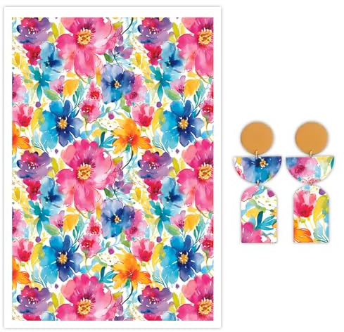Flowers Transfer Paper for Polymer Clay, 10 Pcs Water Transfer Sheets for Polymer Clay, Watercolor Floral Pattern Polymer Clay Transfer Paper for DIY Art Jewelry Earrings Pendants Decor 5.82X3.93in