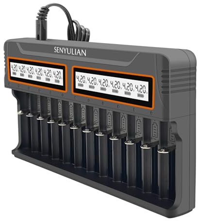 18650 Battery Charger, Senyulian 12 Bays Smart Universal Charger LCD Display for Rechargeable Batteries Ni-MH Ni-Cd AA AAA Li-ion LiFePO4 IMR
