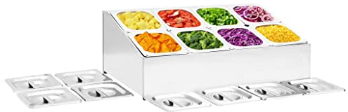 Présentoir Gastronorm Avec 8 Récipients GN 1/6, En Acier Inoxydable, Double Rangée, Pratique et Durable, Bac Gastro Inox, Boite Alimentaire, Pour Restaurant et Hôtel, 66.8 x 40 x 25 cm