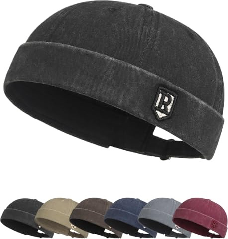 Cappellino Senza Visiera Uomo Donna Cappello Portuale Berretto Commando Lavoro Brimless Hat Retro Docker cap Cotone Cappellino da Portuale Uomo Berretto da Motociclista Cappello Retro Docker Hat