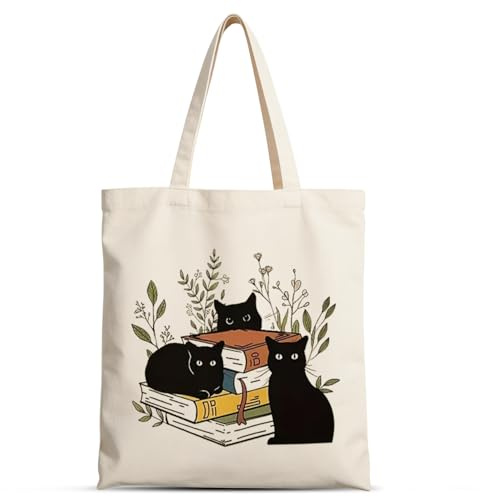 Fzyisw Kattpresenter Tote Bag Dam, Tryckt med kattmotiv, Kasseväska, Bärväska, Shoppingväska, Present till kattälskare