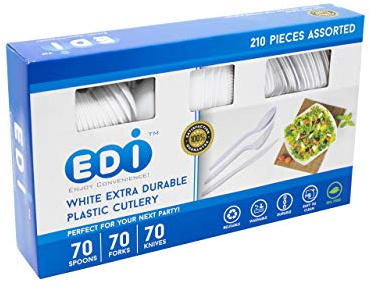 EDI White Disposable Plastic Cutlery Set, 210 Piece, Assorted