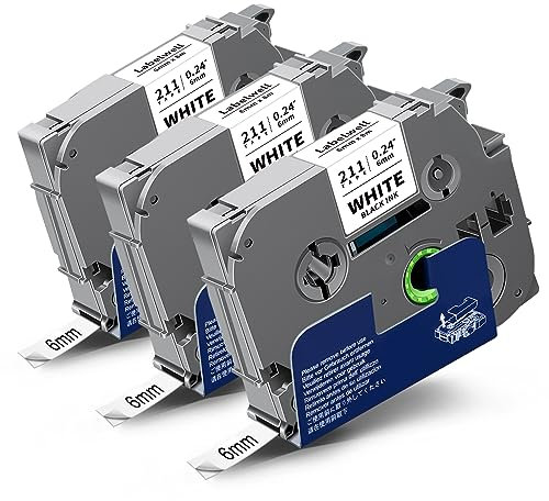 3x Labelwell 6mm x 8m Schwarz auf Weiß Schriftband kompatibel für Brother TZe-211 TZe211 TZ Tape für Brother P-touch PT-E110 1000 PT-D400VP PT-H105 PT-D210VP PTH110 PT-D600VP PT-H107B PTH100LB H100R