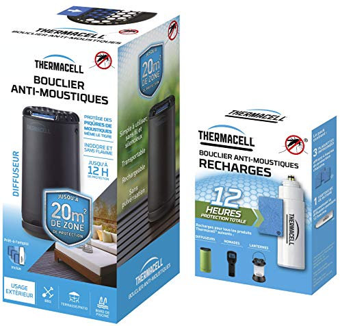 THERMACELL THPATIONOIRRCH Bouclier Anti-Moustiques-Diffuseur Noir + 2 Recharges Incluses pour 12H de Protection par Recharge