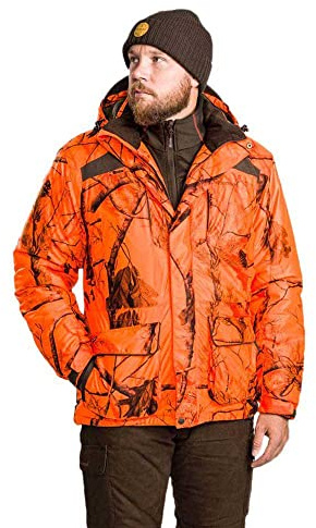 Pinewood Herren Abisko Camou 2.0 Jagd Jacke - Hunting Jagdjacke Orange mit innovativer Ultra-Body-Heat Technologie für extra Wärme - wind- und wasserdicht - verstellbare Passform