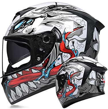 MotuoMr Unisex-Adult Full Face Motorcycle Helmet DOT Approved Motorbike Moped Street Bike Racing Crash Helmet with Graphic (Transparent Mirror, X-Large)