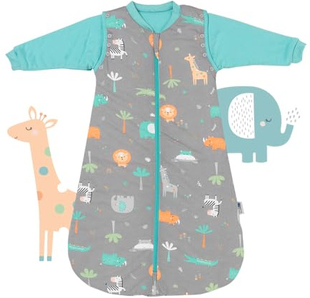 schlummersack Slumbersac Sacco nanna 2.5 Tog 80 cm Safari | Sacco nanna 6-12 mesi cotone annuale | Sacco a pelo bambini maniche rimovibili
