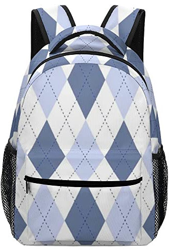 Rucksäcke, Computer-Büchertasche, 16,5 Zoll, großes Fassungsvermögen, blaues Argyle-Karomuster, für Schule, Studenten, Geschäftsreisen, lässig, Wandern, Tagesrucksack
