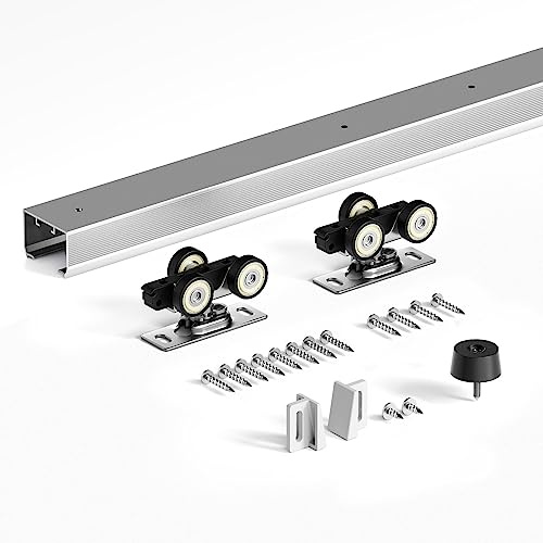 FINOSEN 5.3FT Commercial Grade Sliding Pocket Door Hardware Track Kit,Top Mount,Heavy Duty,Smoothly and Quite,Easy to Install,Aluminum(Door is not Included)
