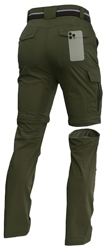 Men's Convertible Hiking Pants Zip Off Lightweight Quick Dry Fishing Camping Travel Safari Outdoor Cargo Pants Army Green 34