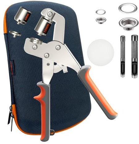 HAPDEN Pinza per Occhielli per Teloni e Tessuti 6mm e 10mm, Set di Occhiellatrice per Teloni con 200 Occhielli e kit di strumenti, Professionali Occhiellatrice Manuale