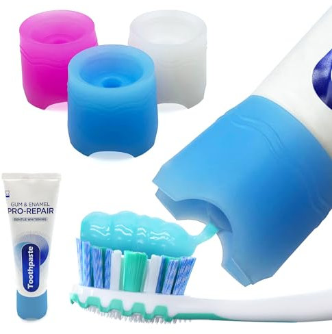 SqueezMe Toothpaste Caps by Chrome Cherry, Self-Closing, Reusable Silicone Lids, Mess-Free Toothpaste Dispenser for Kids & Adults, Bathroom Accessory for Tooth and Gum Health, Self-standing Mix