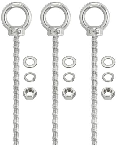 PATIKIL M6 x 100mm Lifting Shoulder Eye Bolt, 3Pcs 304 Stainless Steel Lifting Ring Threaded Eyebolt with Nuts Washers for Hanging Hammocks Articles