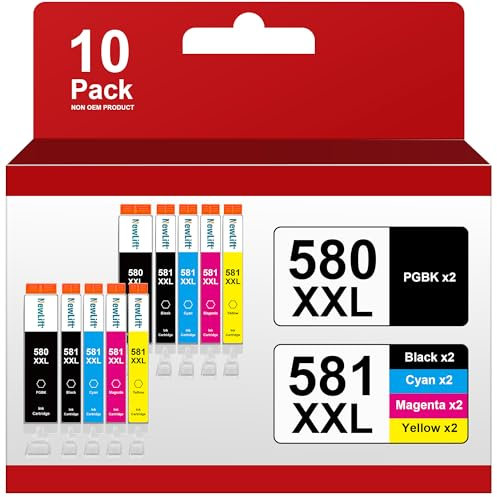 NewLift PGI 580XXL CLI 581XXL Druckerpatronen Kompatibel für Canon 580 581 für Canon TR8550 Druckerpatronen für Canon Pixma TS705a TS6350a TS8350 TS9550 TS705 (PGBK/C/M/Y/BK，10er-Pack)