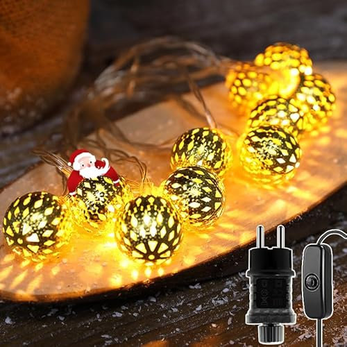 Marokkanische Lichterkette Stecker,7 Meter 20 LED Lichterkette Innen,Marokkanische Lichterkette Strom,Lichterkette Kugeln Bälle für Innen und Außen,Hochzeitsfeier, Geburtstag, Weihnachten Deko