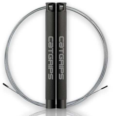 Crossfit-snabbhandtag, professionellt aluminiumhandtag, dubbla unders hastighetskontroll, lätt tävlingsram med professionella lager, CatGrips (svart)
