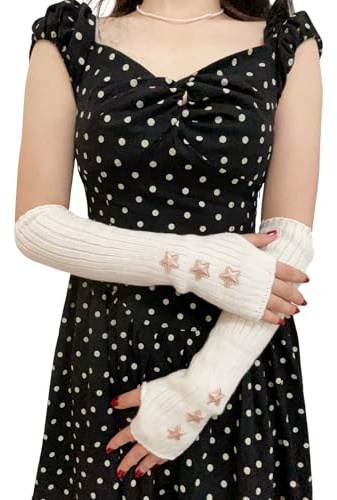 DUNKOING Söt Y2K armvärmare Kawaii stickade handledsvärmare lång japansk Harajuku gotisk fingerlös ärm för kvinnor flickor