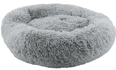 Ancol Super Plush Donut Dog Bed in Slate Grey - Comfortable Indoors Snuggle Pad with Raised Rim - Cosy Puppy Mat Sleeping Place - 70cm