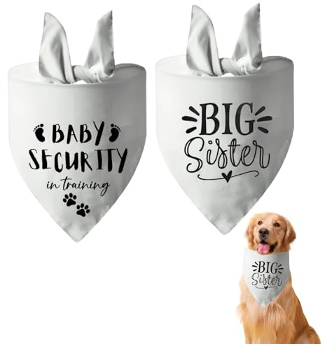 Bekecidi 2 st hundbandana, vit triangel scarf bandanas graviditet tillkännagivande bandana för hundar, stor husdjursscarf med babysäkerhet storasyster tryckt husdjur kostym tillbehör för hundar gåvor