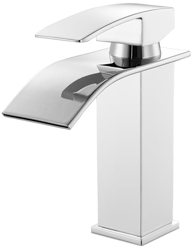 Warmiehomy Chrome Waterfall Basin Taps Mixer Bathroom Sink Taps Single Lever Hot and Cold Water Sink Taps with UK Standard Hoses,Square