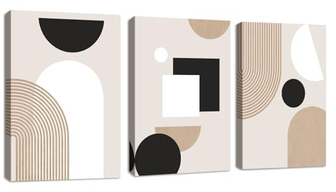 3 Pcs Moderni metà secolo Linee geometriche Quadri Stampa su Tela Con Cornice, Nordic Bianco Marrone Quadro Pittura su tela poster da parete Decorazione Murale Soggiorno Camera da letto 30x40cmx3