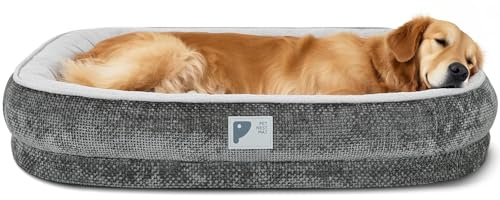 Lit orthopédique pour chien de grande taille avec housse amovible et fond antidérapant avec traversin à quatre côtés Gris Taille XXL