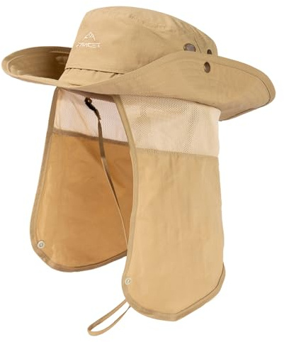 TOP-EX män och kvinnor solhatt med UV-nackskydd, vattentät safari utomhushatt för sommar, vandring, UPF 50+ fiskarhatt med brett brätte, regnhatt och solhatt, kaki, L-XL