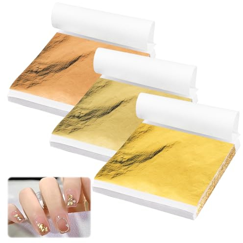 300 Fogli Foglia Oro Imitazione, 8 X 8,5 cm, 3 Colori, Foglie Dorate Imitazione per Arte, Fogli Oro Ideali per Nail, Doratura, Creazione Fai da te, Artigianato, Decorazioni, Pittura Artistica