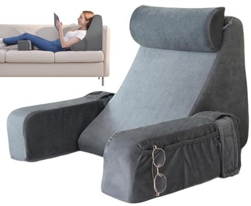 Cioquli Cojín de lectura para cama y sofá, cojín de respaldo con reposabrazos extraíble, funda lavable