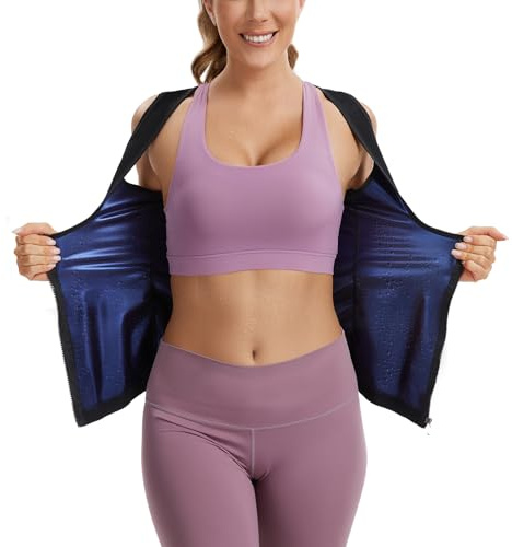 Kiiwah Dambastudräkter, bastuväst med dragkedja, bastutröja, magkontroll, midjeformare, träning, linne, fitness, body, shaper, termobastu, dräkt för gym, yoga, löpning, svart, S/M