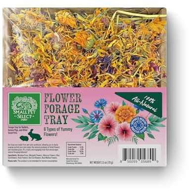Flower Forage Tray by Small Pet Select – All-Natural Treat with Hibiscus, Marigold, Rose & Meadow Grass for Rabbits, Guinea Pigs & Small Pets