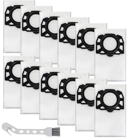 12 PCS Bolsas para Aspiradora Karcher WD2 Plus / WD3 / KWD1 / KWD2 / KWD3 / SE 4001 / SE 4002 / WD3.200 - WD3.800 M,Compatible con Kärcher 2.863-314.0Bolsas de aspiradora KFI 357,Con un cepillo