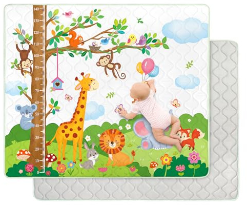 Extra Large Baby Play Mats for Floor,150x180cm Foldable Playmat for Babies Toddlers,Thick Machine Washable Playpen Mat Pad,Soft Non-Slip Activity Mat for Crawling & Playing & Tummy Time,Animal